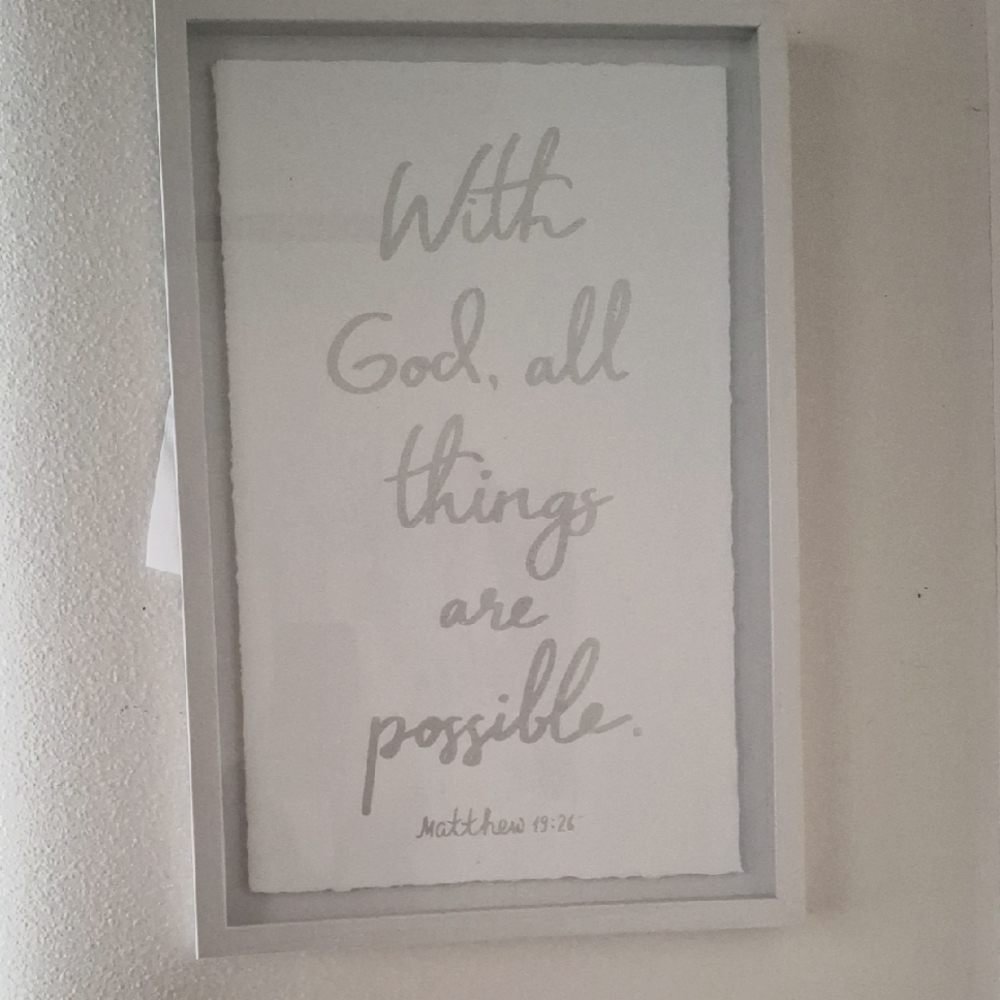 Framed Religious Quote Wall Art - Matthew 19:26 Scripture